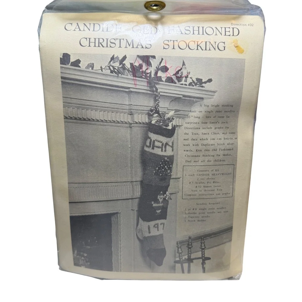 Candide Old Fashioned Christmas Stocking Knitting Kit Direction #32 New Vintage